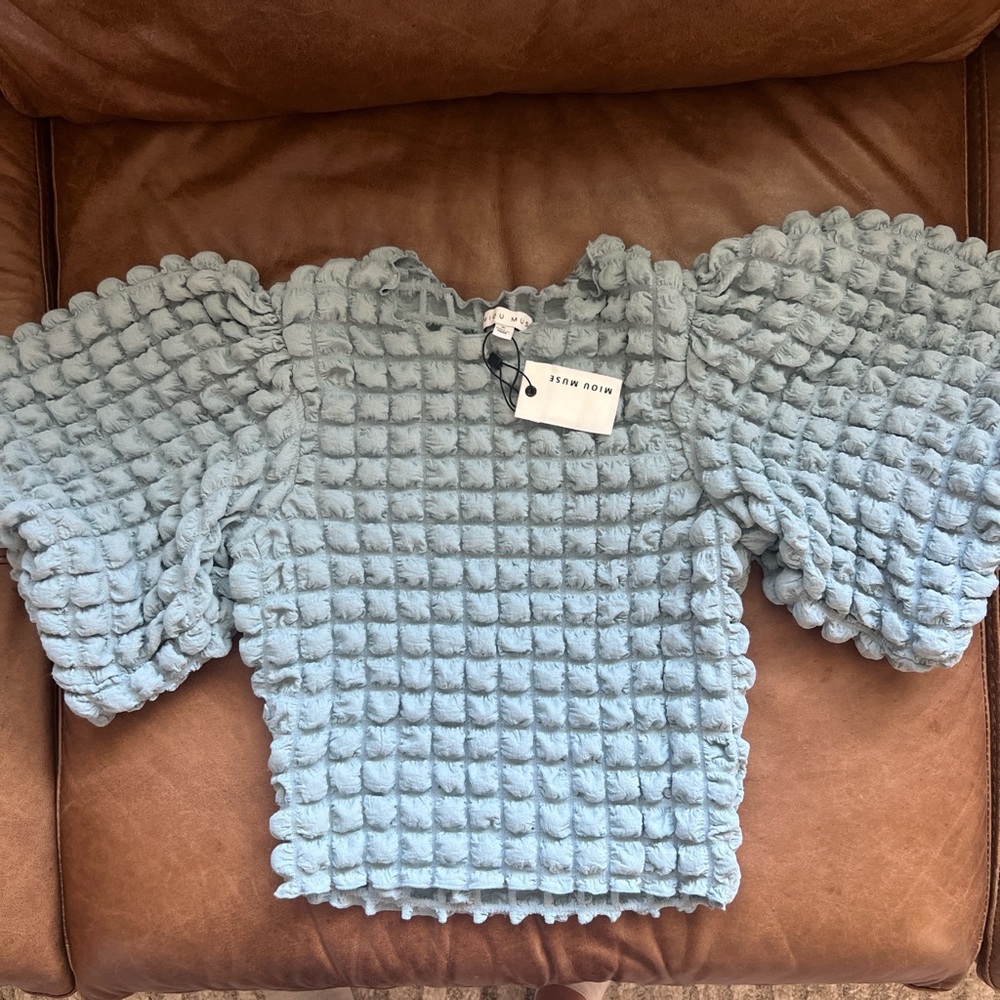 Textured Blue Crop Top